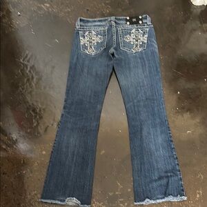 Miss Me Dark Blue Flare Jeans with Embellished Pockets